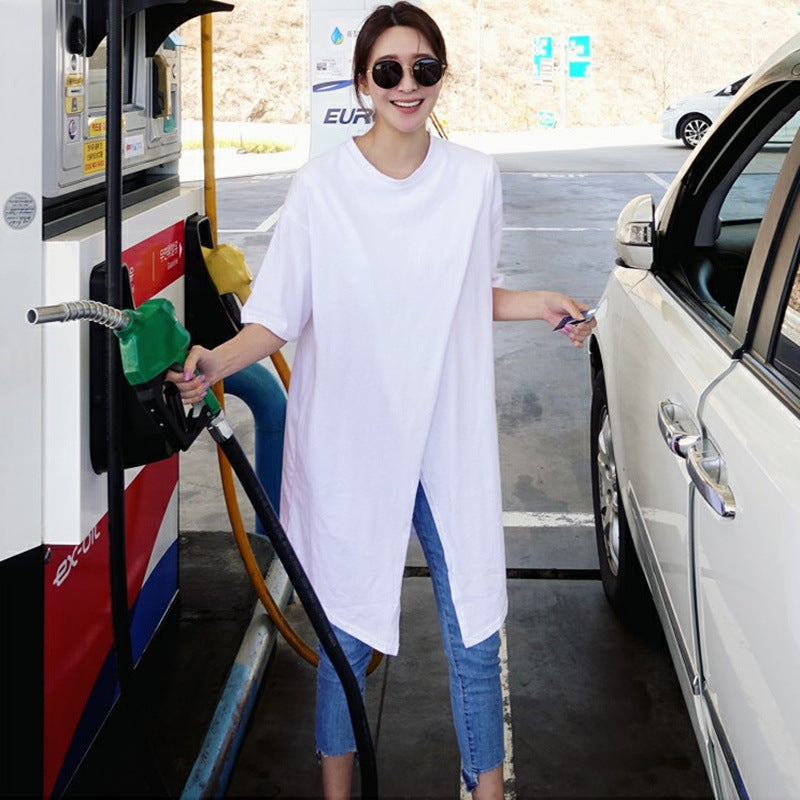 Women's Oversize Long Shirt with Central Front Opening, Extended Hem, and Round Neckline Mune Fashion