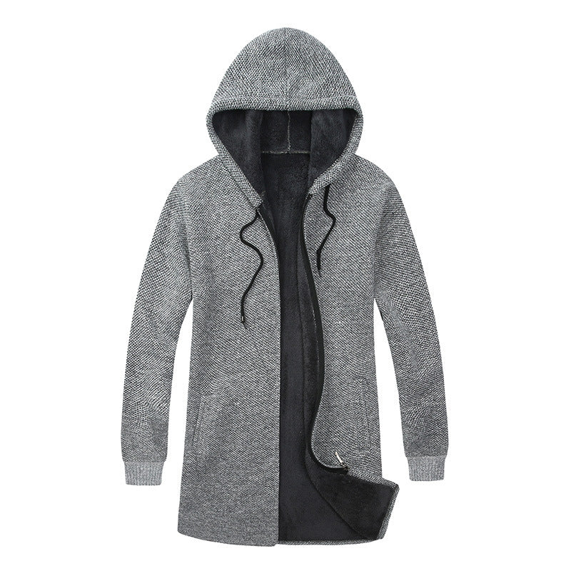 Men's Long Hooded Knit Cardigan with warming Teddy fleece lining, drawstring and patch pockets Mune Fashion