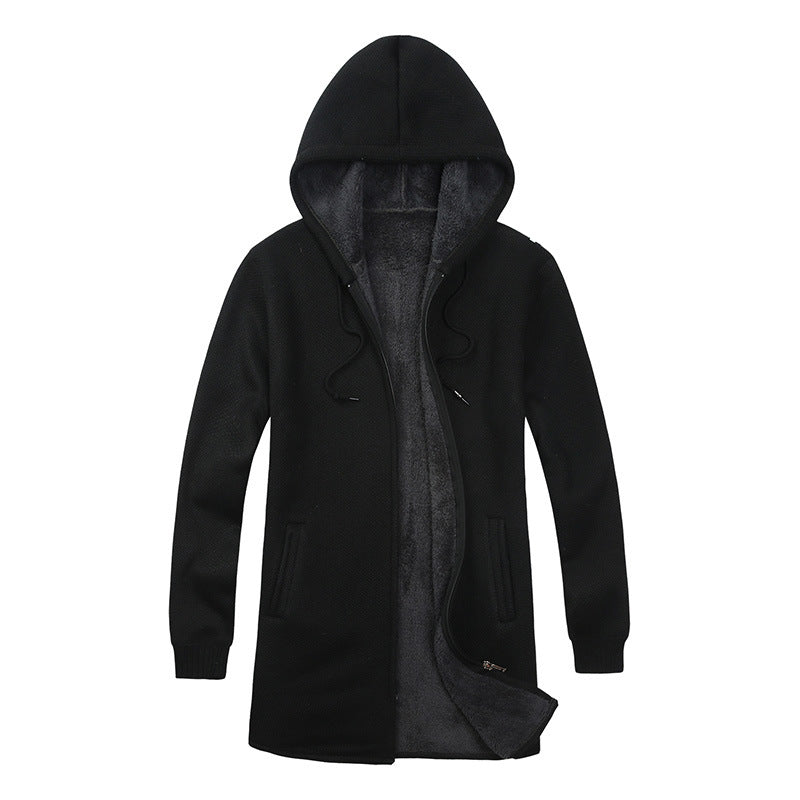Men's Long Hooded Knit Cardigan with warming Teddy fleece lining, drawstring and patch pockets Mune Fashion