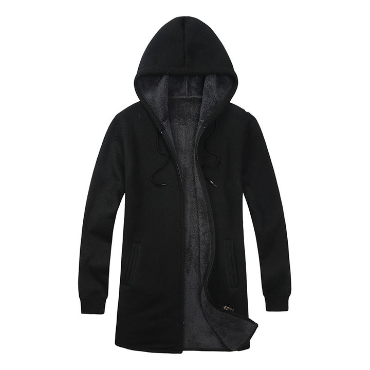 Men's Long Hooded Knit Cardigan with warming Teddy fleece lining, drawstring and patch pockets Mune Fashion