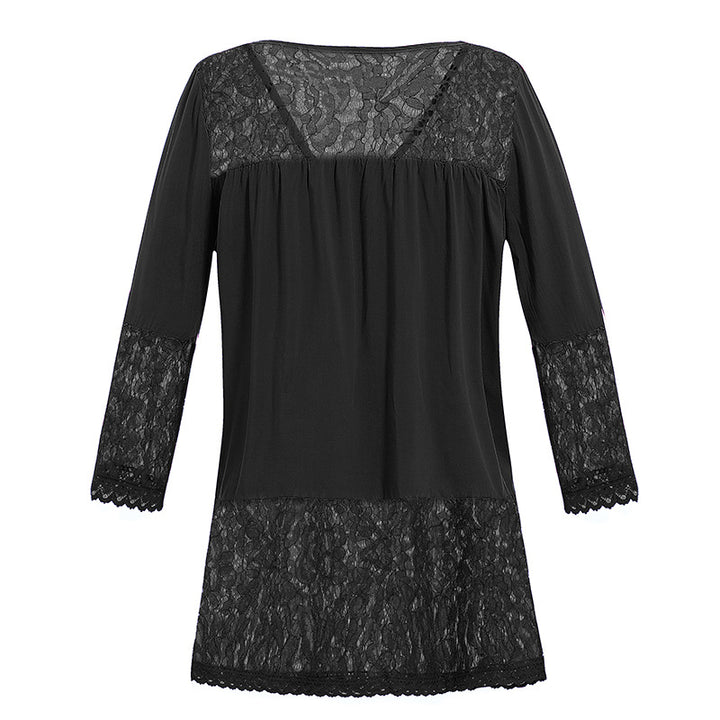 Women's Lace Nightdress with Button Placket, V-neck and Lace Trim Mune Fashion