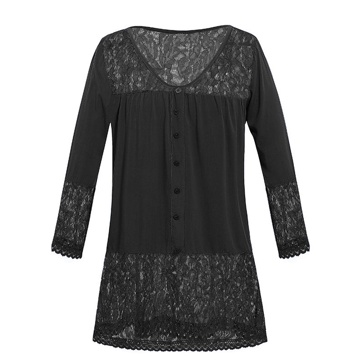 Women's Lace Nightdress with Button Placket, V-neck and Lace Trim Mune Fashion