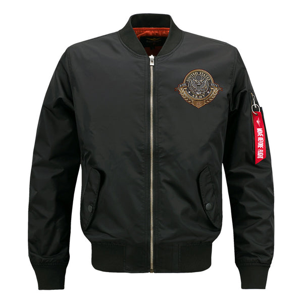 Men's  vintage naval crest pilot bomber with zip sleeve utility tag and ribbed trims Mune Fashion