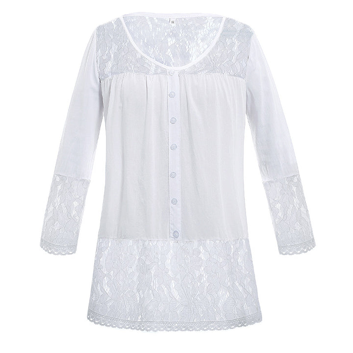Women's Lace Nightdress with Button Placket, V-neck and Lace Trim Mune Fashion