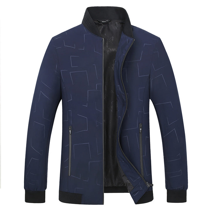 Men's Lightweight Bomber Jacket with Geometric Print, Water-Repellent Surface and Ribbed Cuffs Mune Fashion
