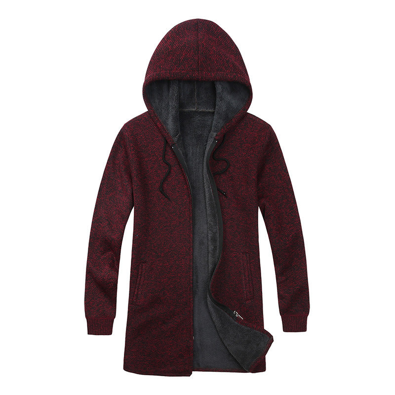 Men's hooded knitted coat with soft teddy lining and open cut Mune Fashion