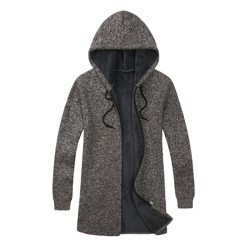 Men's Long Hooded Knit Cardigan with warming Teddy fleece lining, drawstring and patch pockets Mune Fashion
