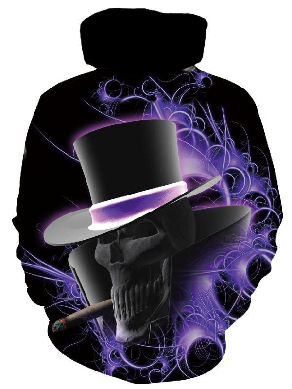 Men's hoodie with photorealistic 3D skull print, crown & chain motif Mune Fashion