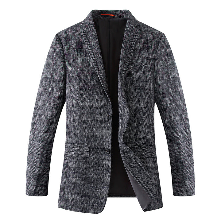 Men's Wool Blend Slim Fit Blazer with Glencheck Pattern and Quilted Lining Mune Fashion