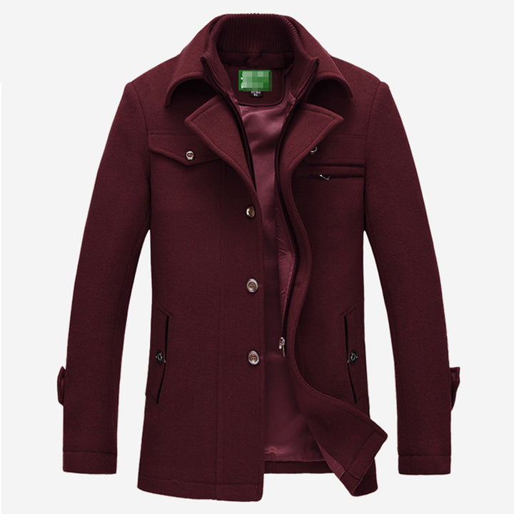 Men's Mid-length Wool Blend Short Coat with Integrated Quilted Inner Jacket and Shirt Collar Mune Fashion