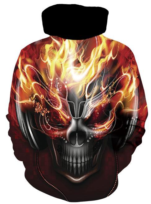 Men's hoodie with photorealistic 3D skull print, crown & chain motif Mune Fashion