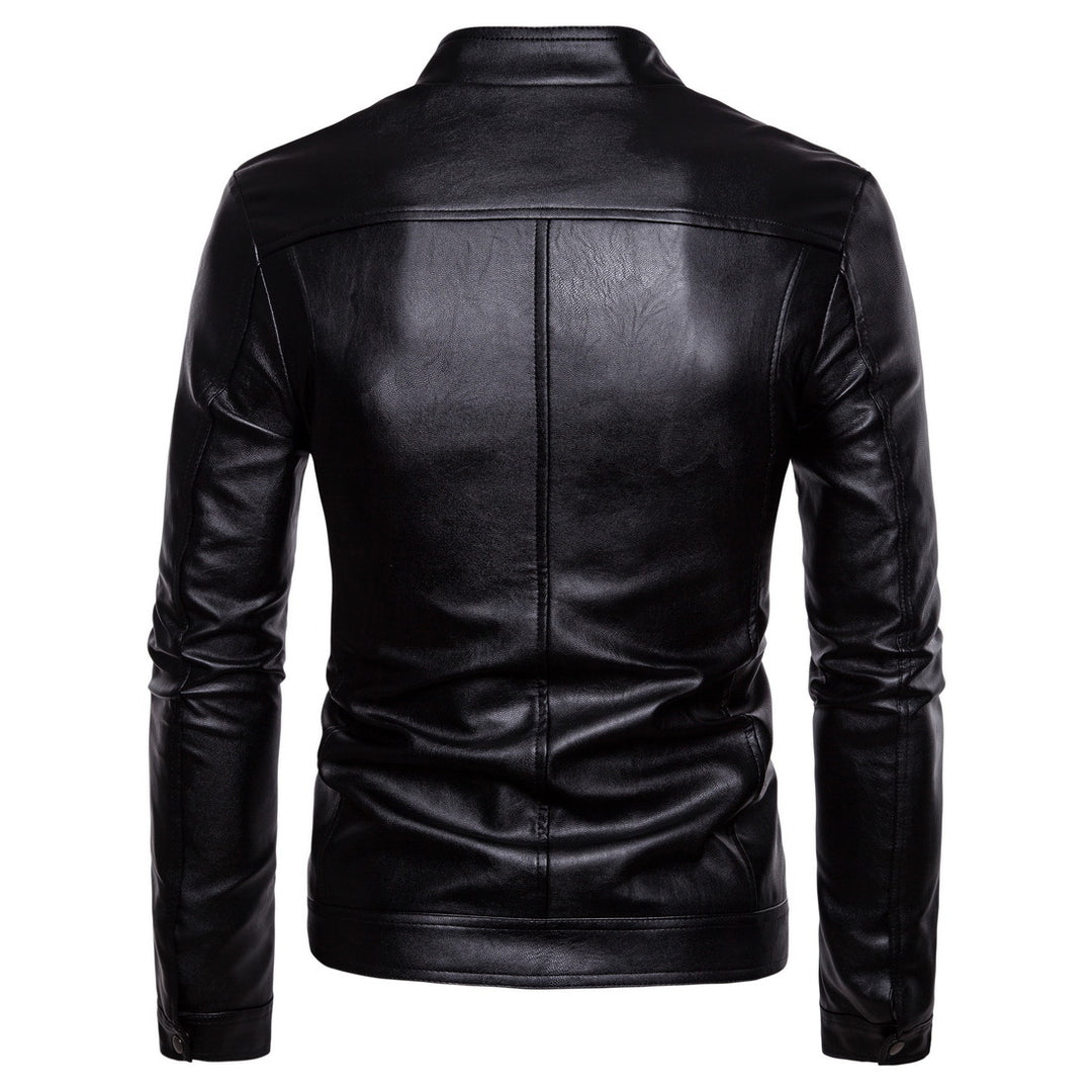 Men's Slim-Fit Leather Look Jacket with Stand Collar, Decorative Seams and Full Zip Mune Fashion