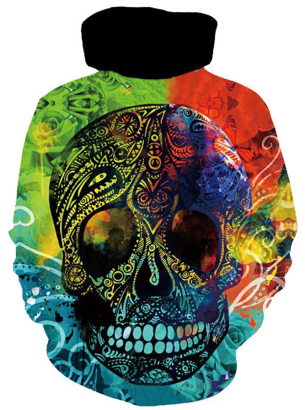 Men's hoodie with photorealistic 3D skull print, crown & chain motif Mune Fashion
