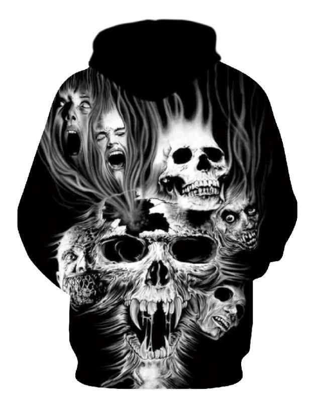 Men's hoodie with photorealistic 3D skull print, crown & chain motif Mune Fashion
