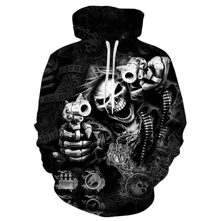 Men's hoodie with photorealistic 3D skull print, crown & chain motif Mune Fashion
