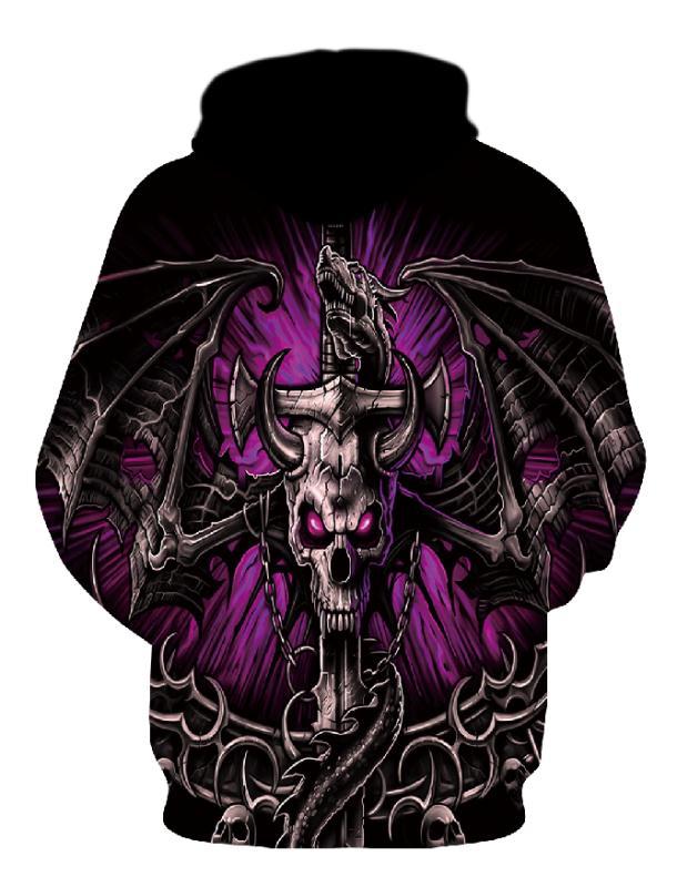 Men's hoodie with photorealistic 3D skull print, crown & chain motif Mune Fashion