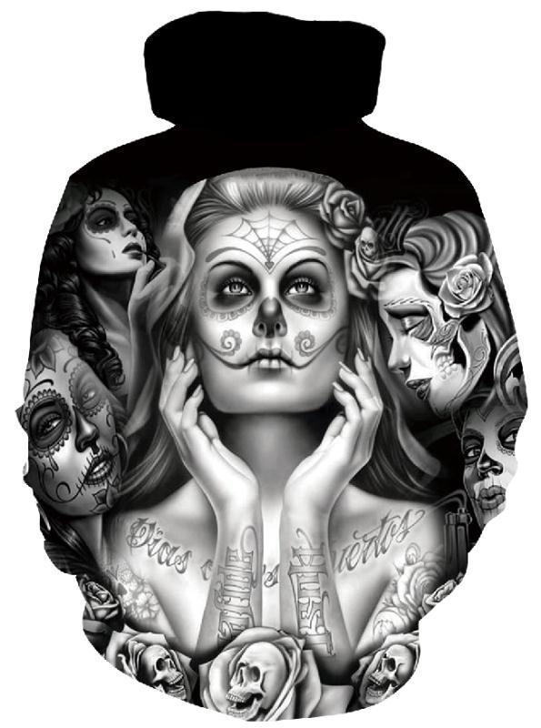 Men's hoodie with photorealistic 3D skull print, crown & chain motif Mune Fashion
