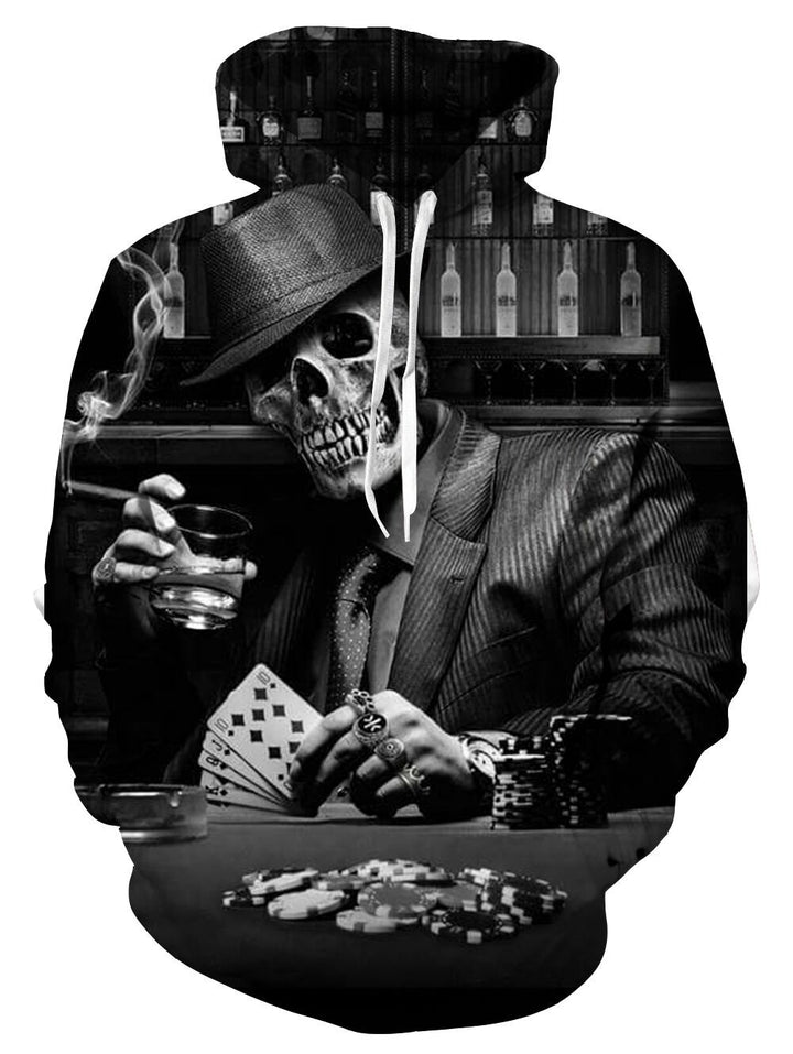 Men's hoodie with photorealistic 3D skull print, crown & chain motif Mune Fashion