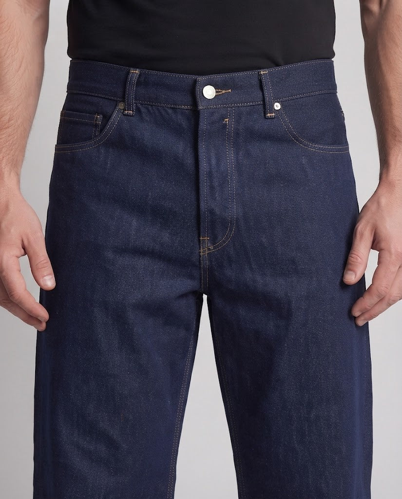 Men's Extra Wide Low-Slung Rigid Denim Jeans with Straight Palazzo Leg Mune Fashion