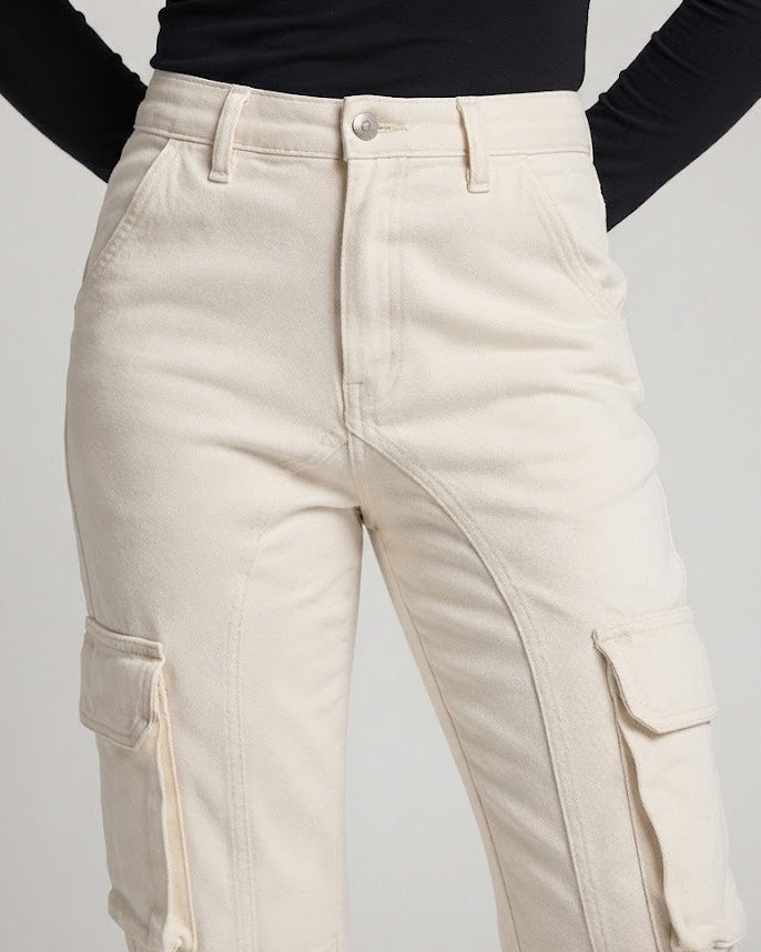 Women's Cargo Palazzo Pants with Panel Seams and High Waist Fit Mune Fashion