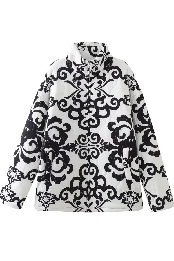 Mune | Stand Collar Printed Casual Cotton Jacket