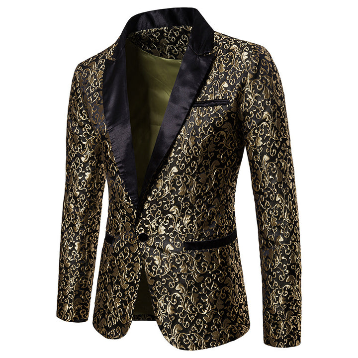 Men's nan ornamental tuxedo jacket with satin lapel and brocade structured surface Mune Fashion