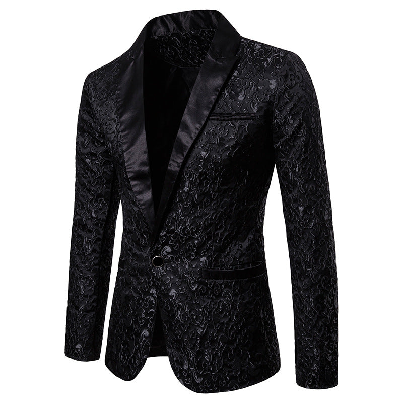 Men's nan ornamental tuxedo jacket with satin lapel and brocade structured surface Mune Fashion