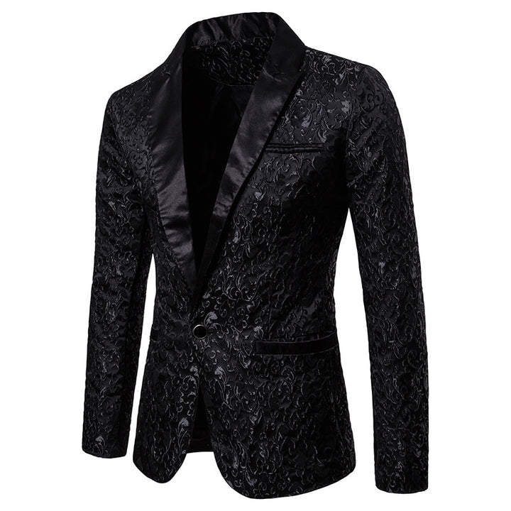Men's nan ornamental tuxedo jacket with satin lapel and brocade structured surface Mune Fashion