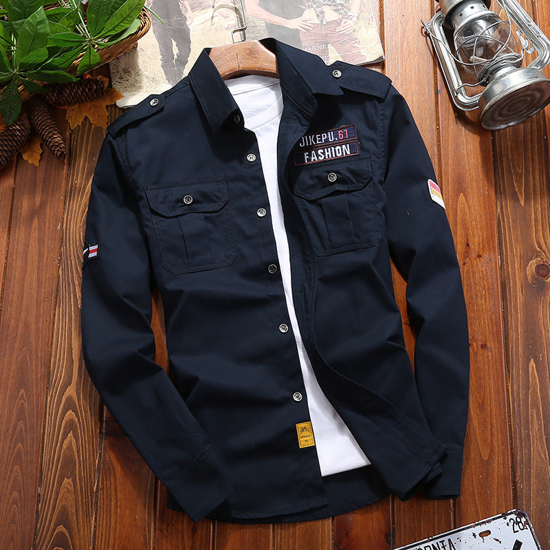 Men's Utility Field Shirt with Chest Flap Pockets and Roll-up Sleeves Mune Fashion