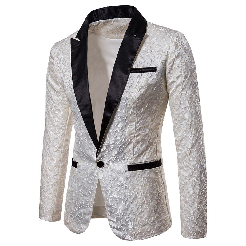 Men's nan ornamental tuxedo jacket with satin lapel and brocade structured surface Mune Fashion