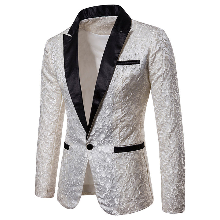 Men's nan ornamental tuxedo jacket with satin lapel and brocade structured surface Mune Fashion