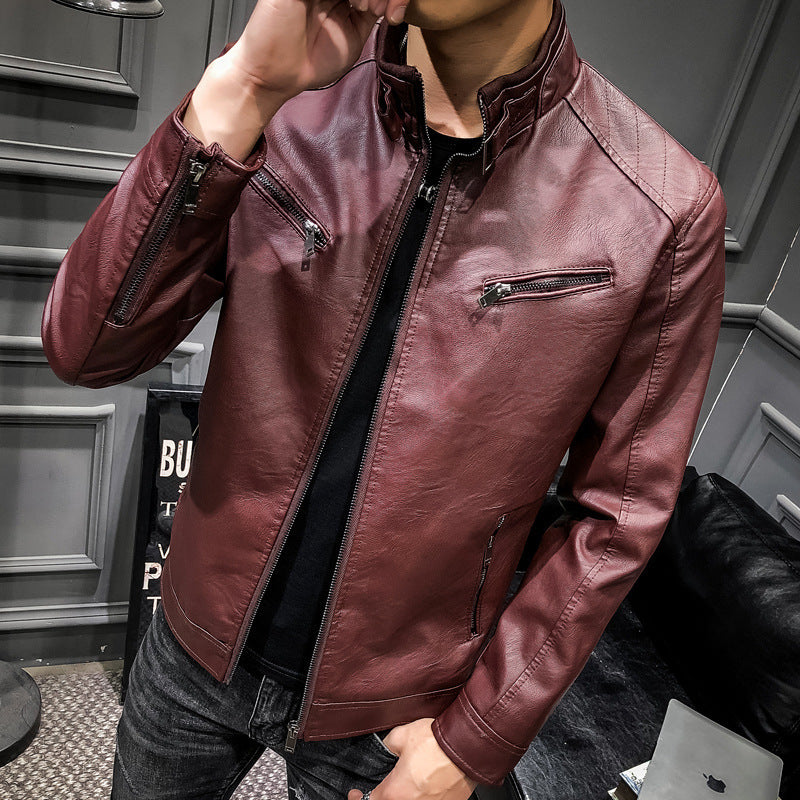 Men's faux leather moto jacket in aviator style with stand-up collar and functional zippers Mune Fashion