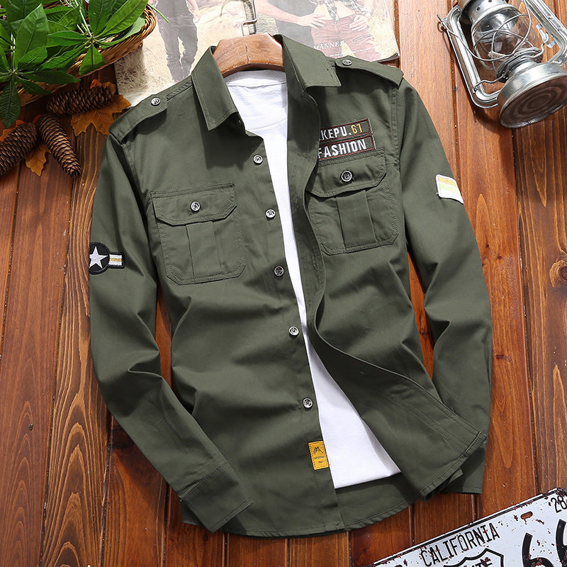 Men's Utility Field Shirt with Chest Flap Pockets and Roll-up Sleeves Mune Fashion