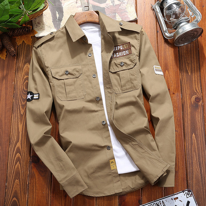 Men's Utility Field Shirt with Chest Flap Pockets and Roll-up Sleeves Mune Fashion