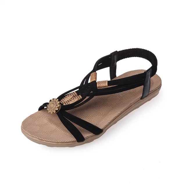 Women's braided Boho strap sandal with T-strap and padded comfort footbed Mune Fashion