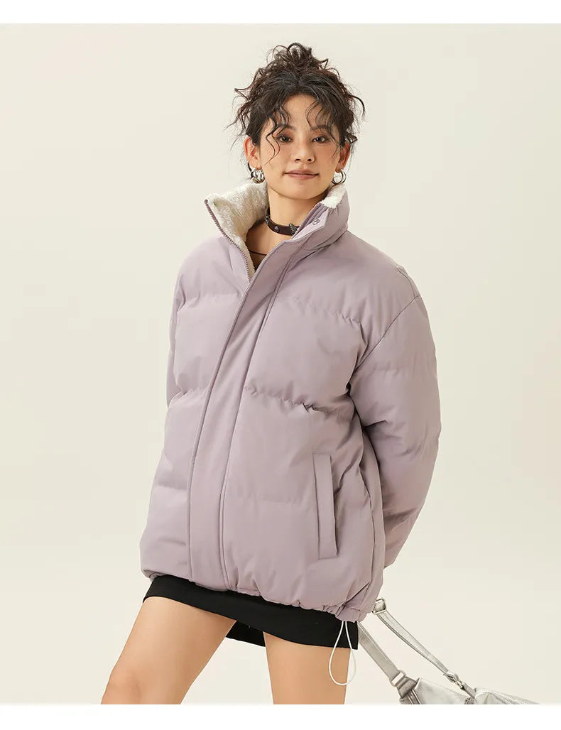 Mune | Loose Jacket with Stand-Up Collar Made Of Thick Warm Cotton Fabric