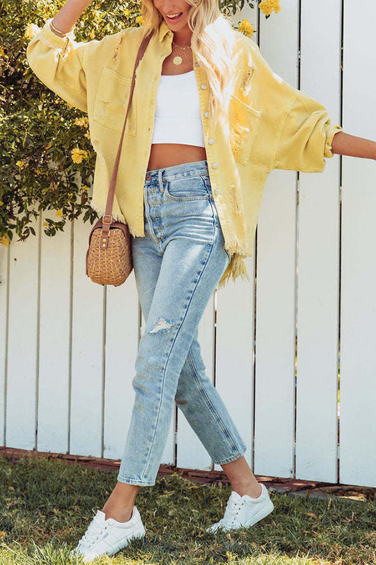 Mune | Revers Long Sleeve Ripped Denim Jacket