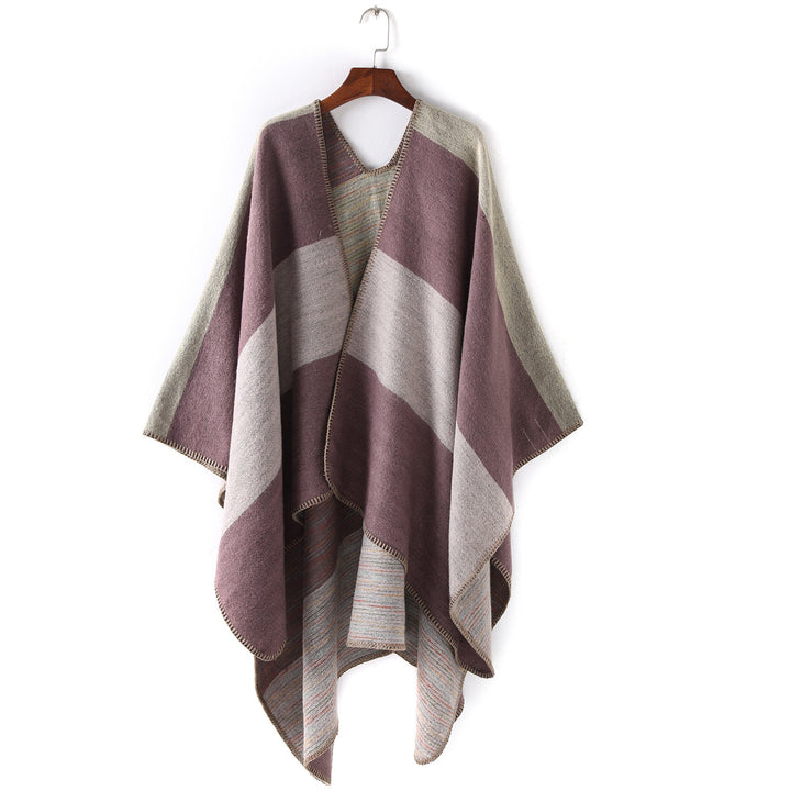 Women Cape-Ruana with two-layer woven structure and graphic block stripe Mune Fashion