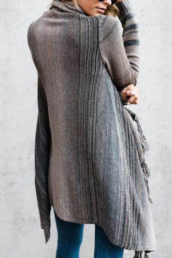 Mune | Length Slim Cut Fashionable Fringed Striped Jacket