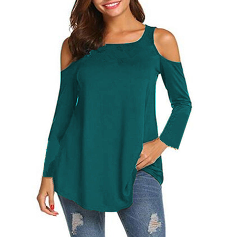 Women's Off-Shoulder Long Sleeve Tunic Top with Asymmetrical Hem Mune Fashion
