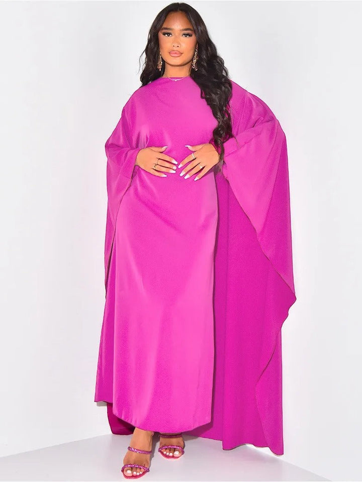 Mune | Elegant Maxi Dress with Round Neckline & Wide Sleeves – Women's Evening Dress with High Waist Long Dress for Festive Occasions