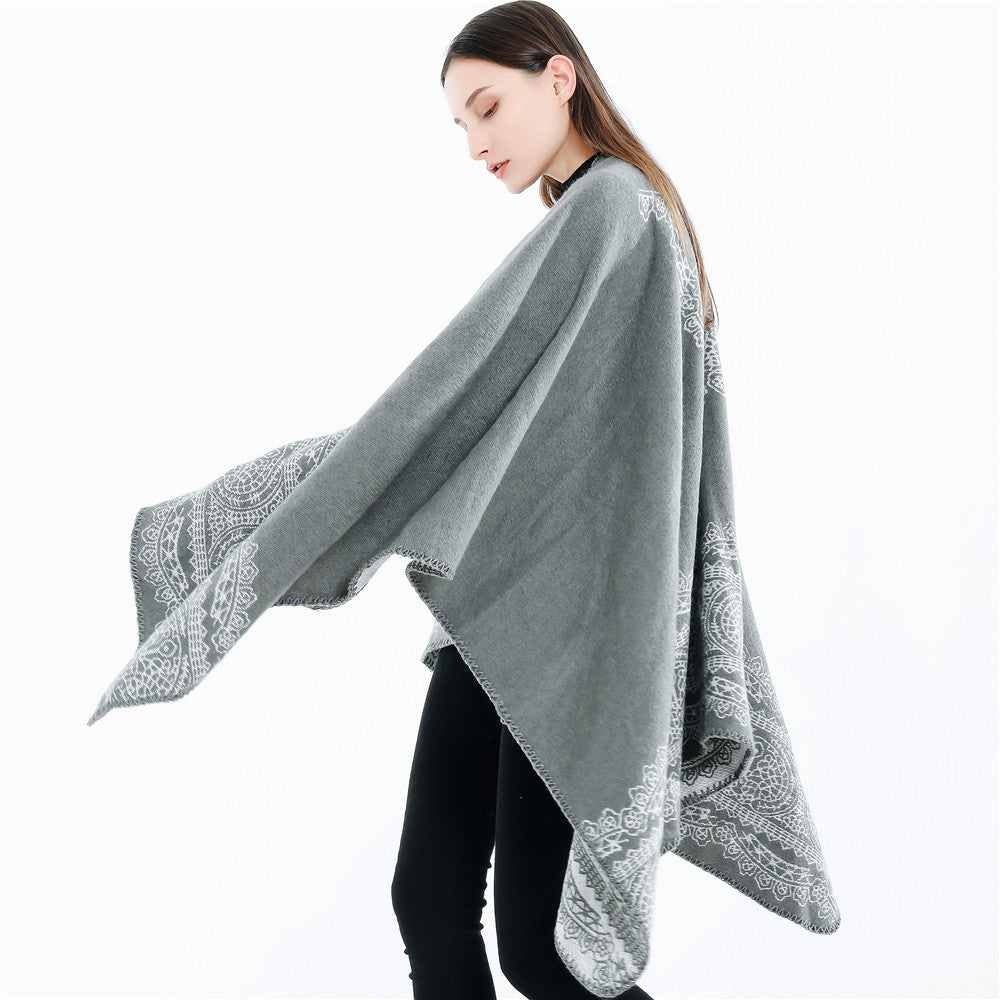 Women's Ornamental patterned Ruana poncho with open kimono fall Mune Fashion