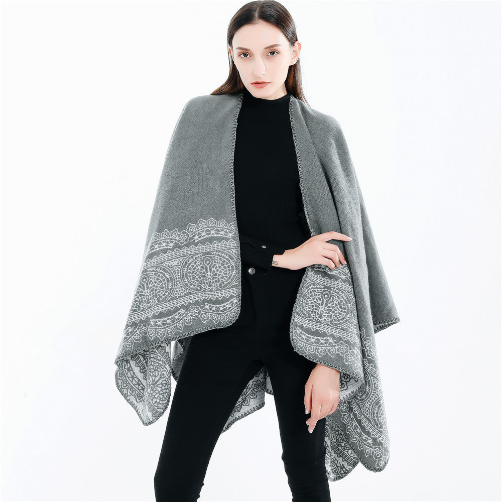Women's Ornamental patterned Ruana poncho with open kimono fall Mune Fashion