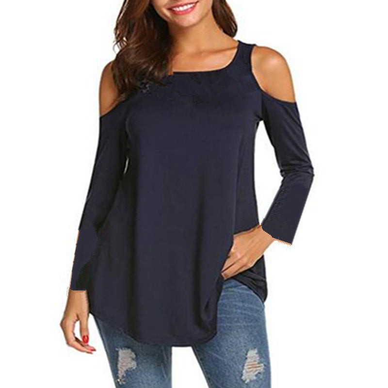Women's Off-Shoulder Long Sleeve Tunic Top with Asymmetrical Hem Mune Fashion