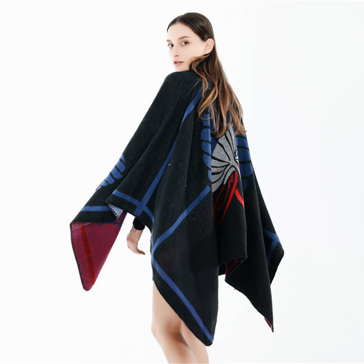 Women's Jacquard Ruana with floral intarsia pattern and two-tone reversible edge Mune Fashion