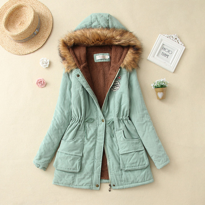 Women tailored hooded parka with teddy lining and faux fur trim Mune Fashion