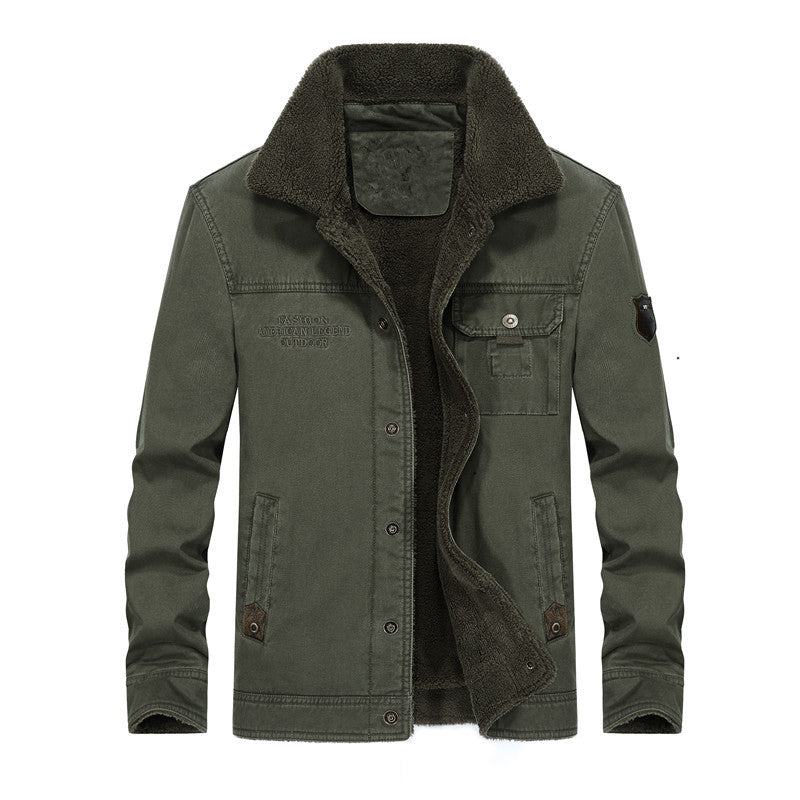 Men's Canvas Work Jacket with Teddy Lining, Shirt Collar and Chest Pocket Mune Fashion