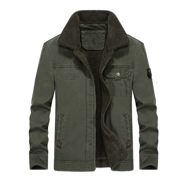 Men's Canvas Work Jacket with Teddy Lining, Shirt Collar and Chest Pocket Mune Fashion