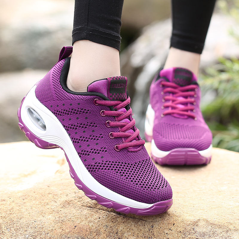 Women's lightweight mesh comfort sneakers with integrated air cushioning, padded heel collar, and springy wave sole Mune Fashion