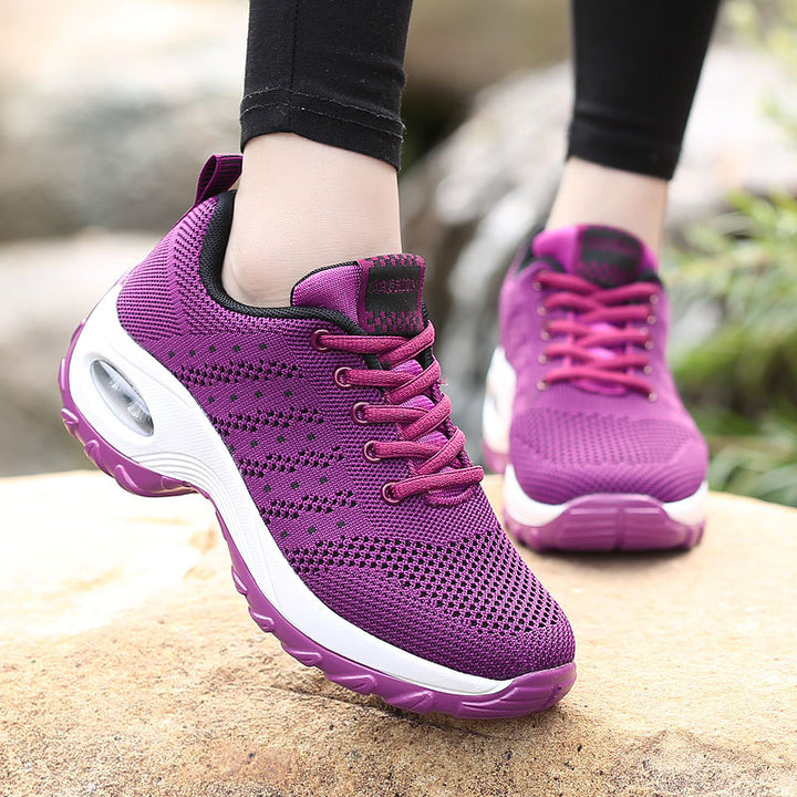 Women's lightweight mesh comfort sneakers with integrated air cushioning, padded heel collar, and springy wave sole Mune Fashion
